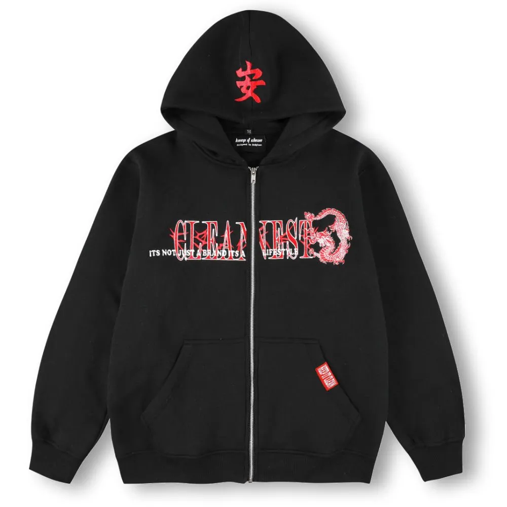 Keep It Clean Zip Hoodie Dragon Black